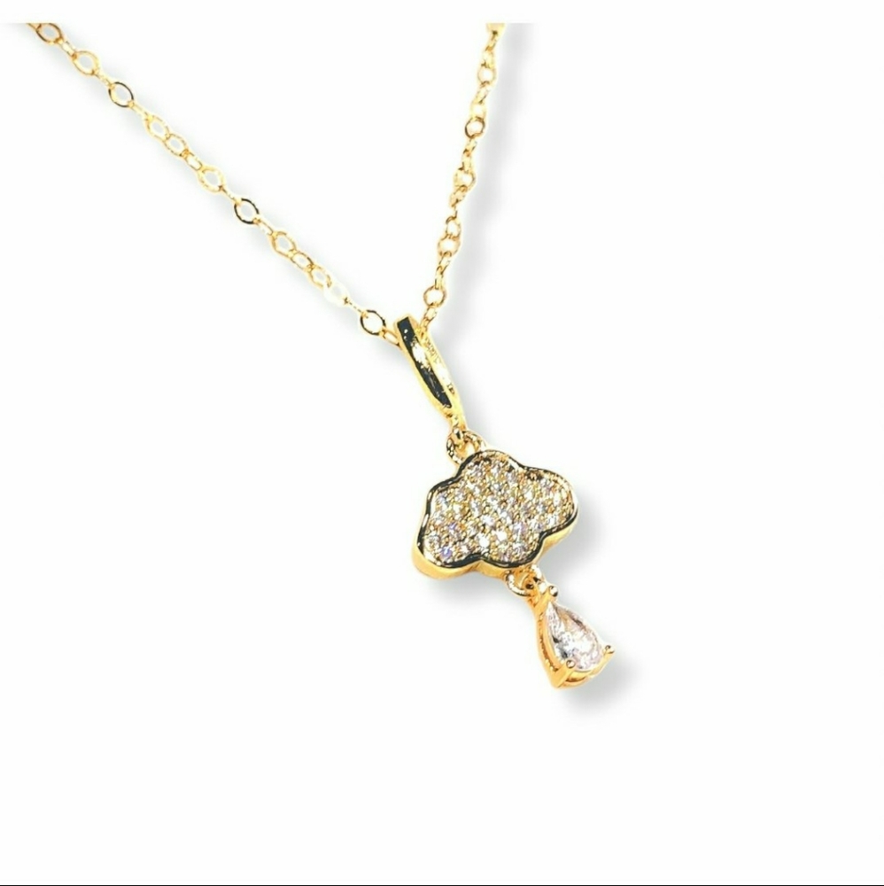 Dreamy micropave cloud & rain drop 18k gp sterling silver chain; nwot